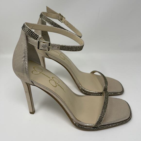 Jessica Simpson Ostey Heeled Sandals Womens Size 9.5 Champagne Rhinestone NEW - Picture 8 of 15
